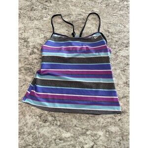 Nike Blue Purple Gray Striped  Multi-Colored Tankini Swim Top Women's Size 6